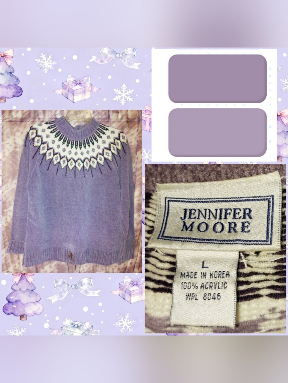 Jennifer Moore Grayish Purple/Multiclr Beaded & Sequin Fair Isle Sweater Sz Lrg